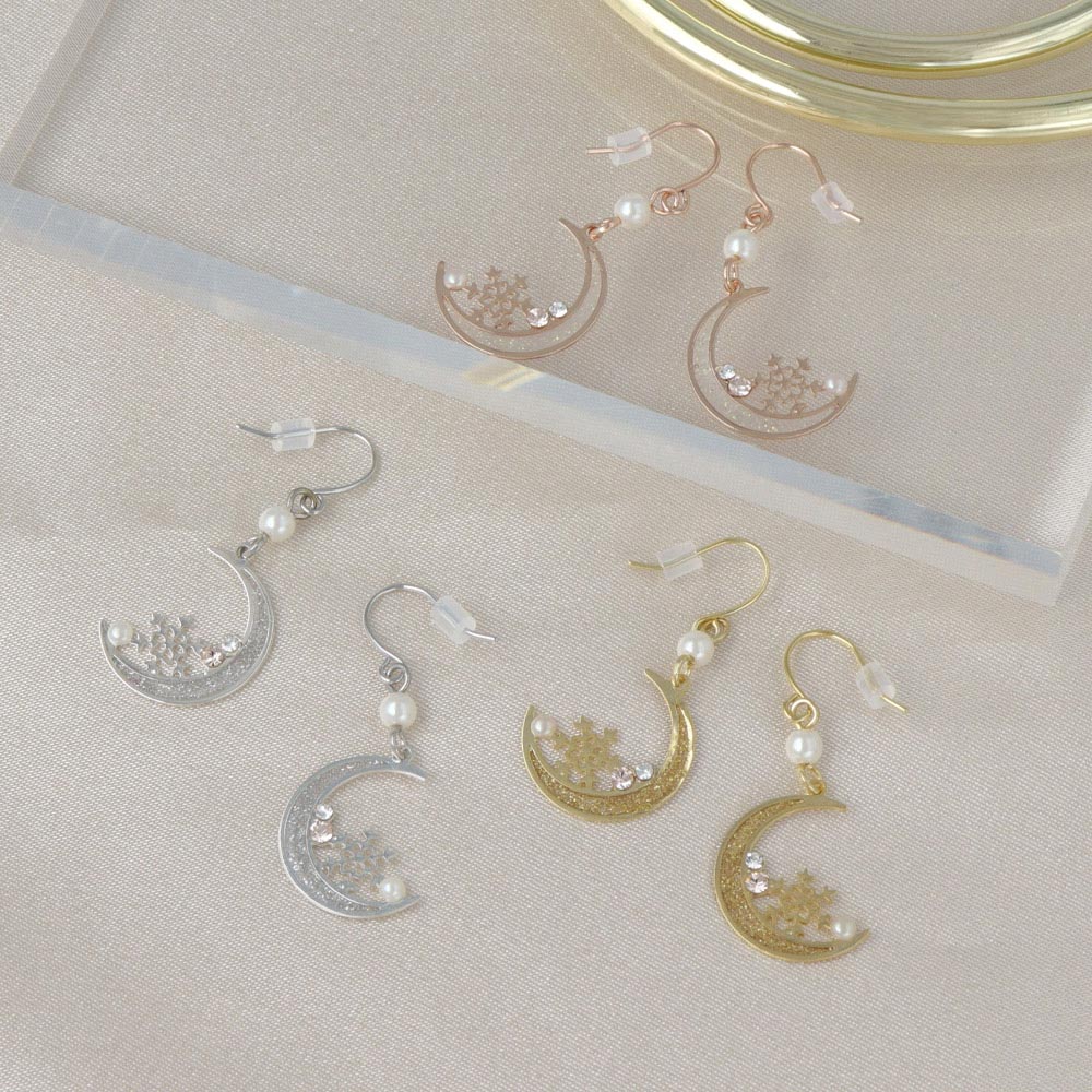 Snowflake and Crescent Moon Earrings - osewaya