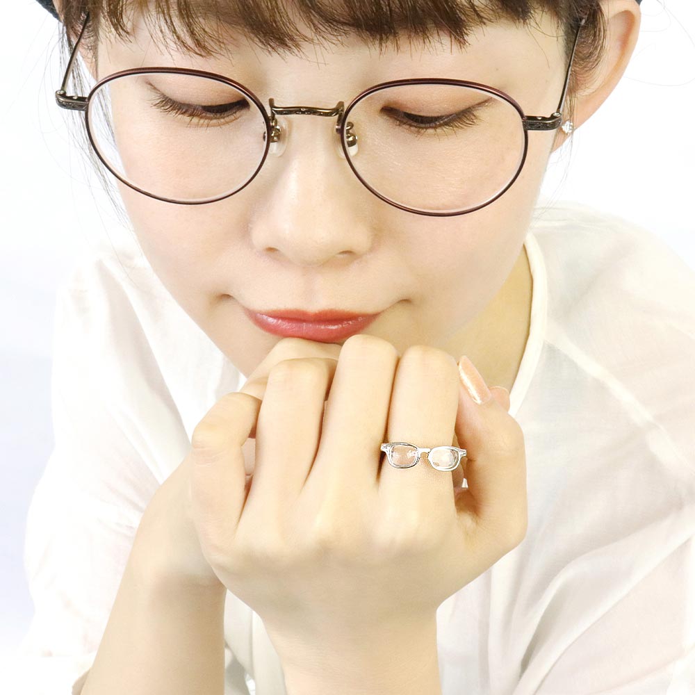 Tiny Eyeglasses Ring in Silver Tone