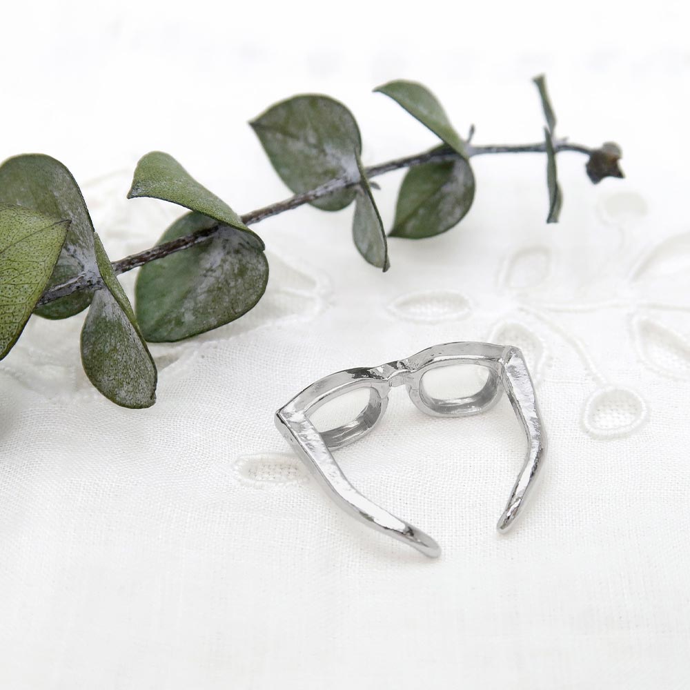 Tiny Eyeglasses Ring in Silver Tone
