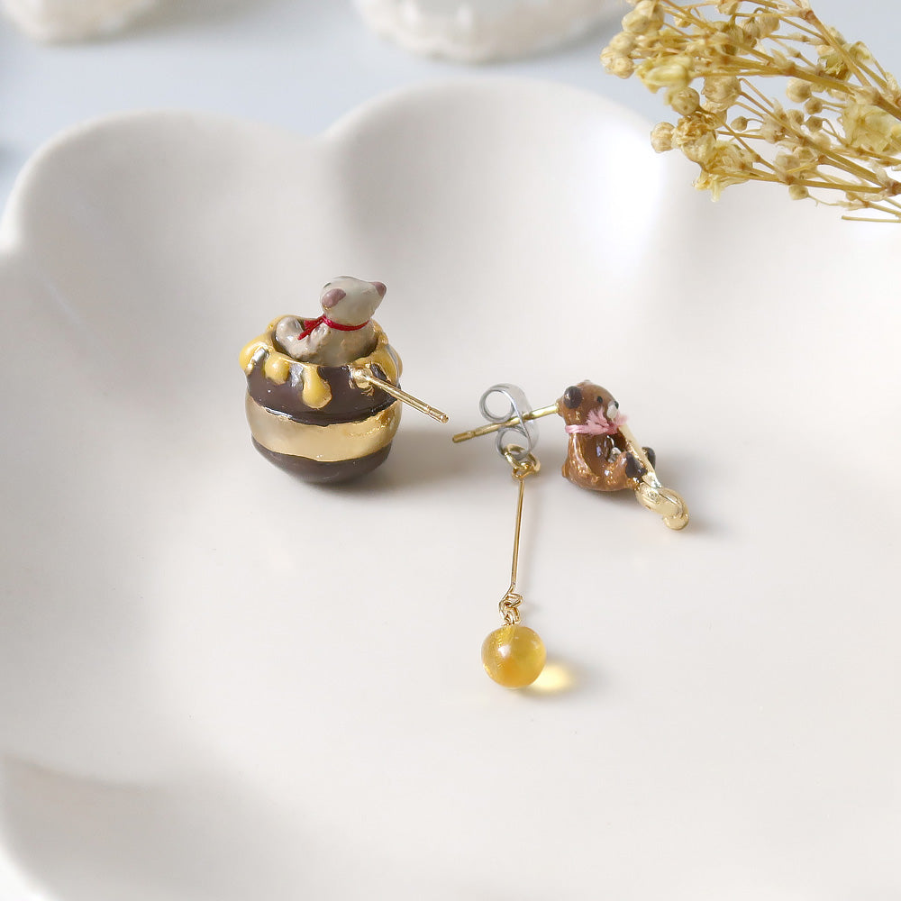 Little Bear and Honey Mismatched Earrings