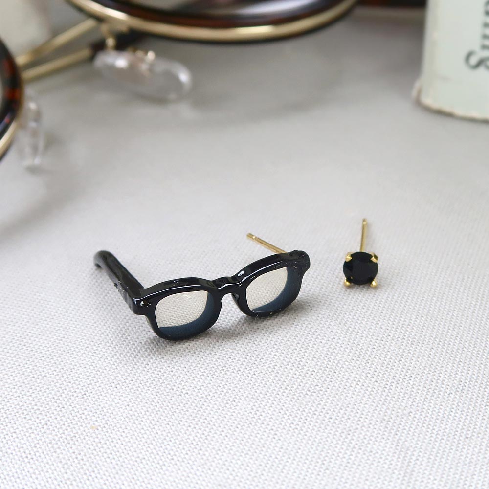 Black Frame Miniature Glasses Earrings - osewaya