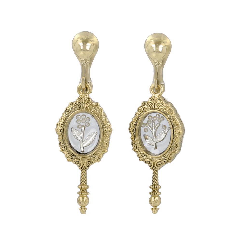 Antique Hand Mirror Clip On Earrings
