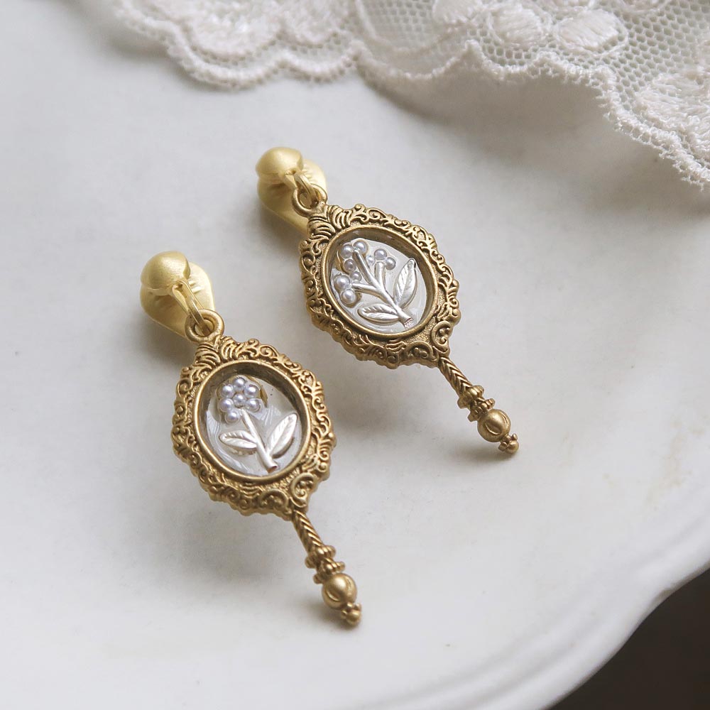 Antique Hand Mirror Clip On Earrings - osewaya