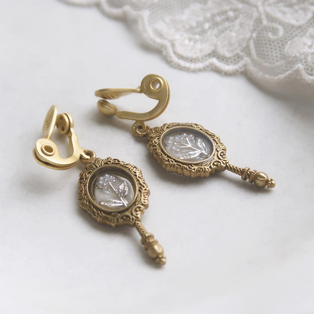 Antique Hand Mirror Clip On Earrings