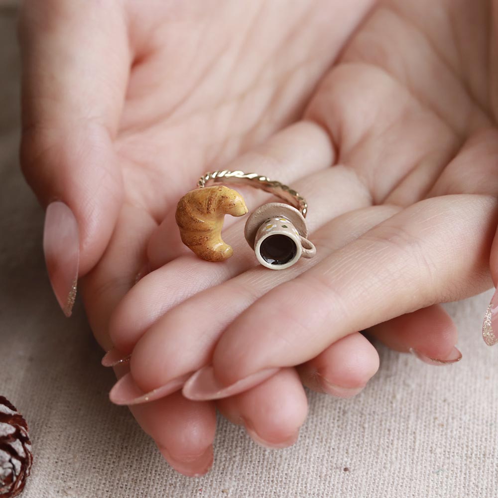 Croissant and Coffee Adjustable Ring