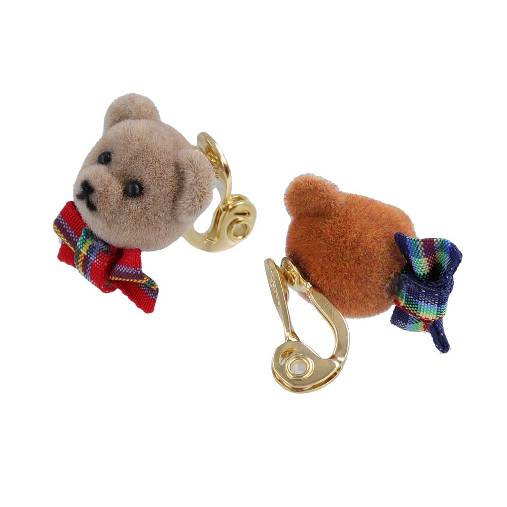 Teddy Bear Bow Tie Clip On Earrings