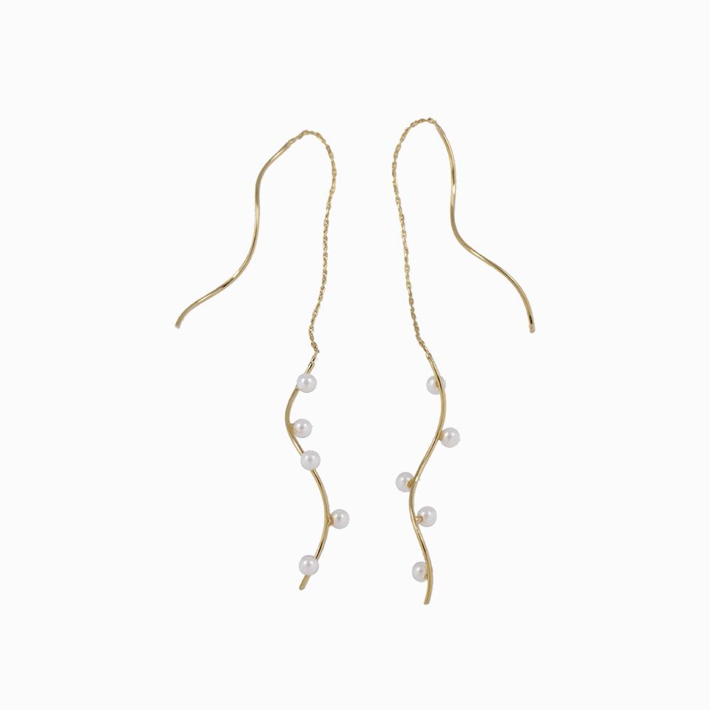 Pearl Strand Waved Wire Threader Earrings - osewaya