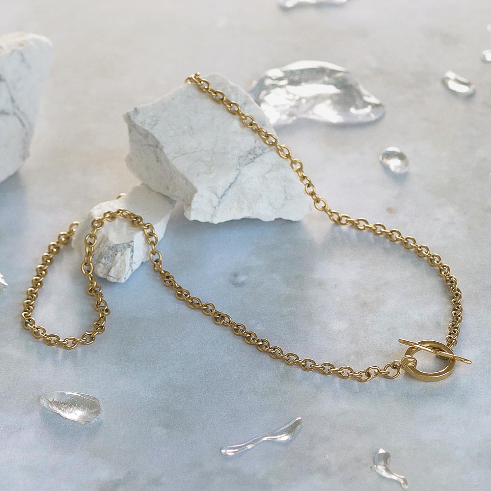 Gold Tone Surgical Steel Cable Chain Necklace - Main Image