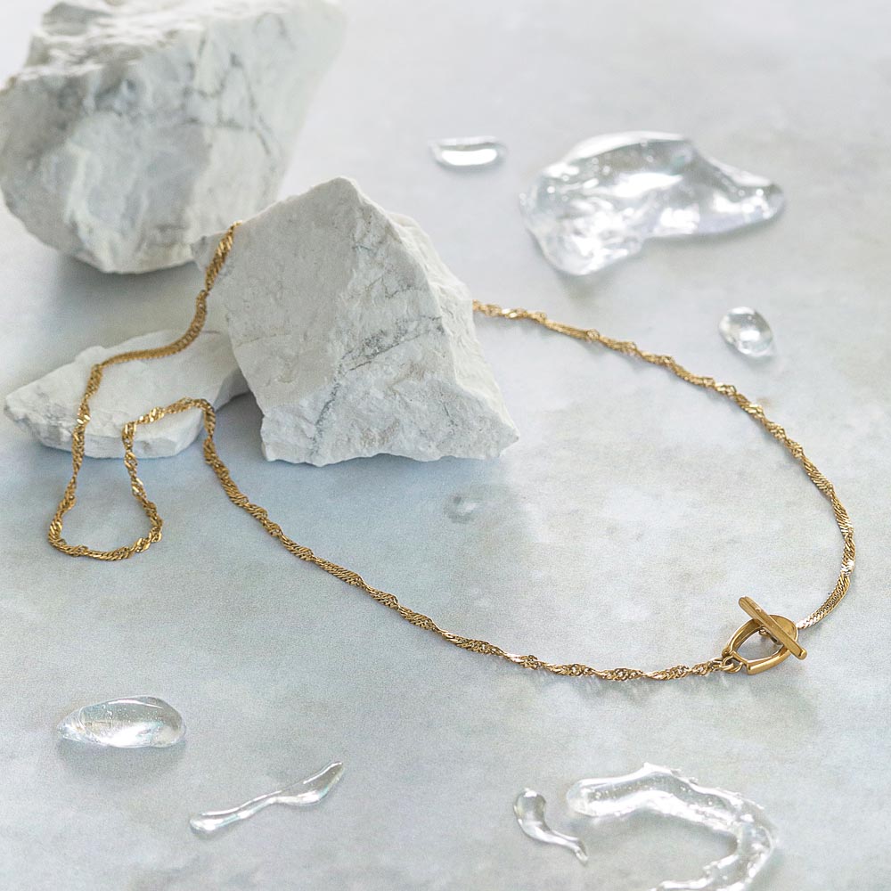 Gold Tone Surgical Steel Wave Chain Necklace - osewaya