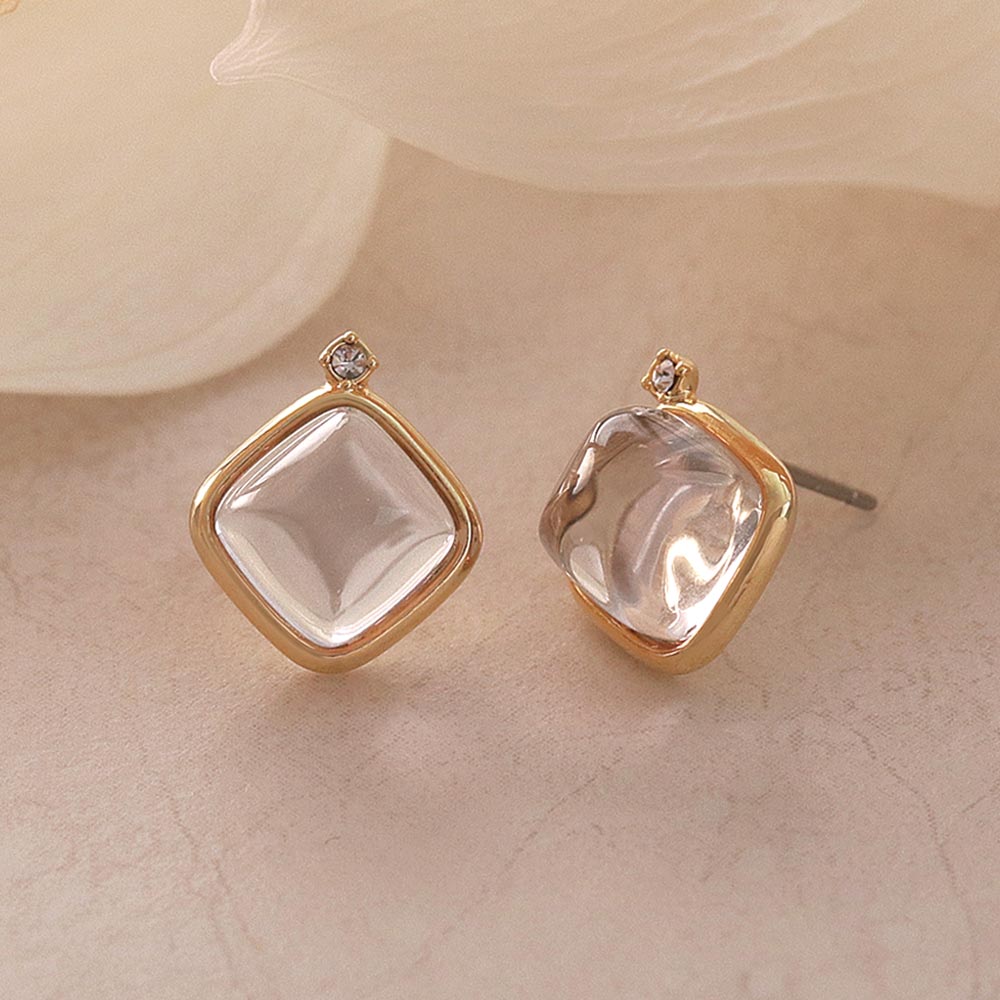 Clear Square Glass Jewel Studs - osewaya