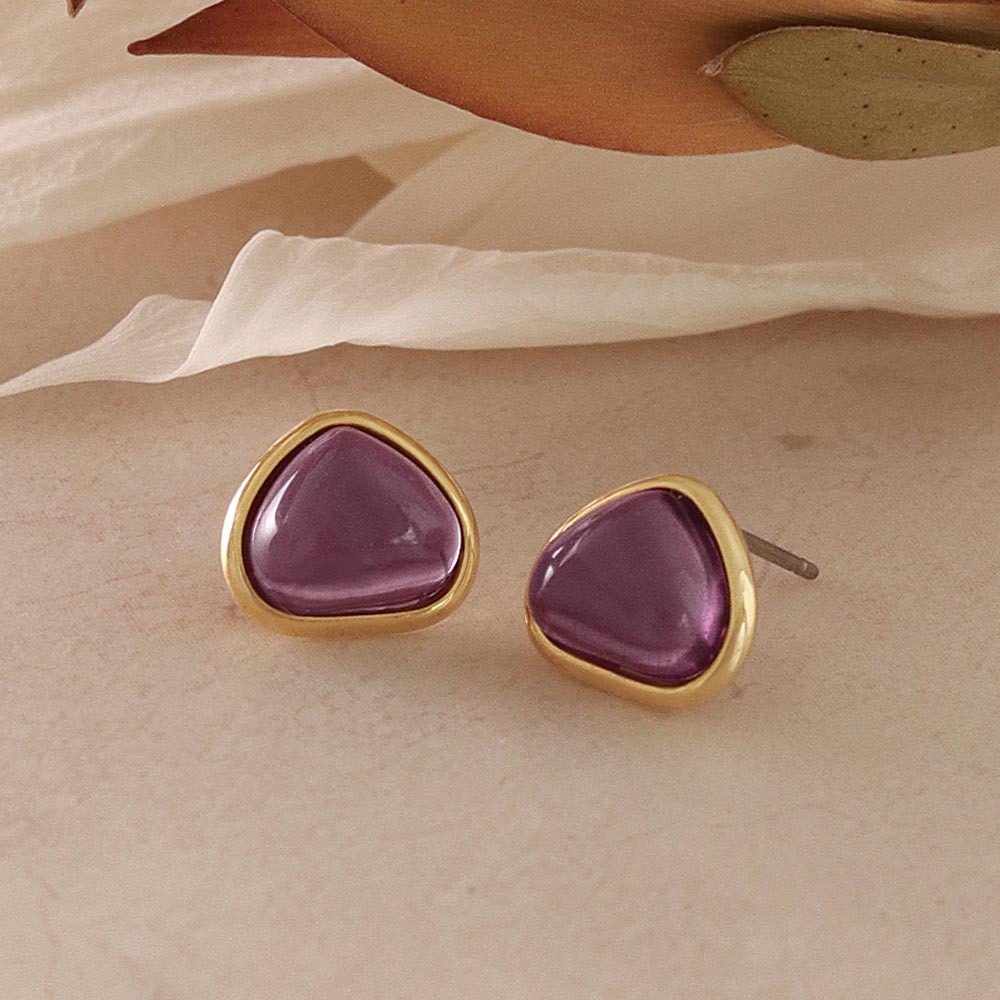 Purple Triangle Glass Jewel Studs - osewaya