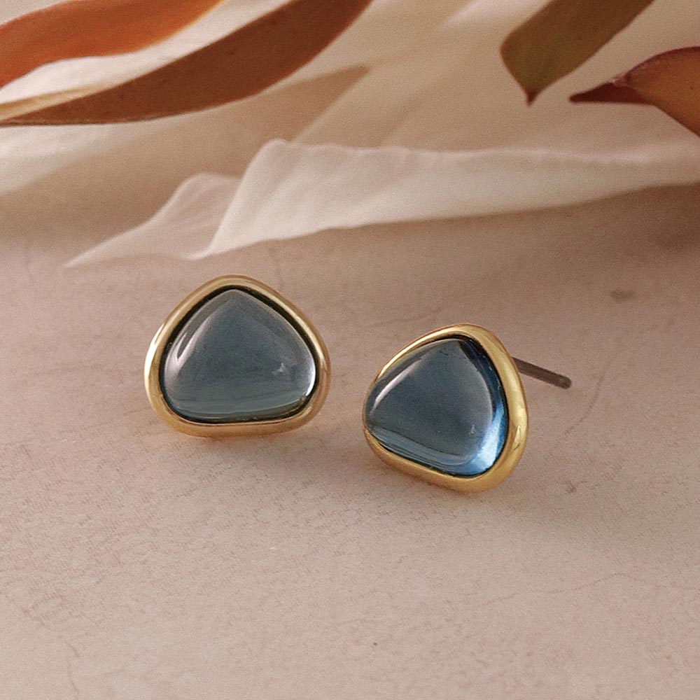 Blue Triangle Glass Jewel Studs - osewaya