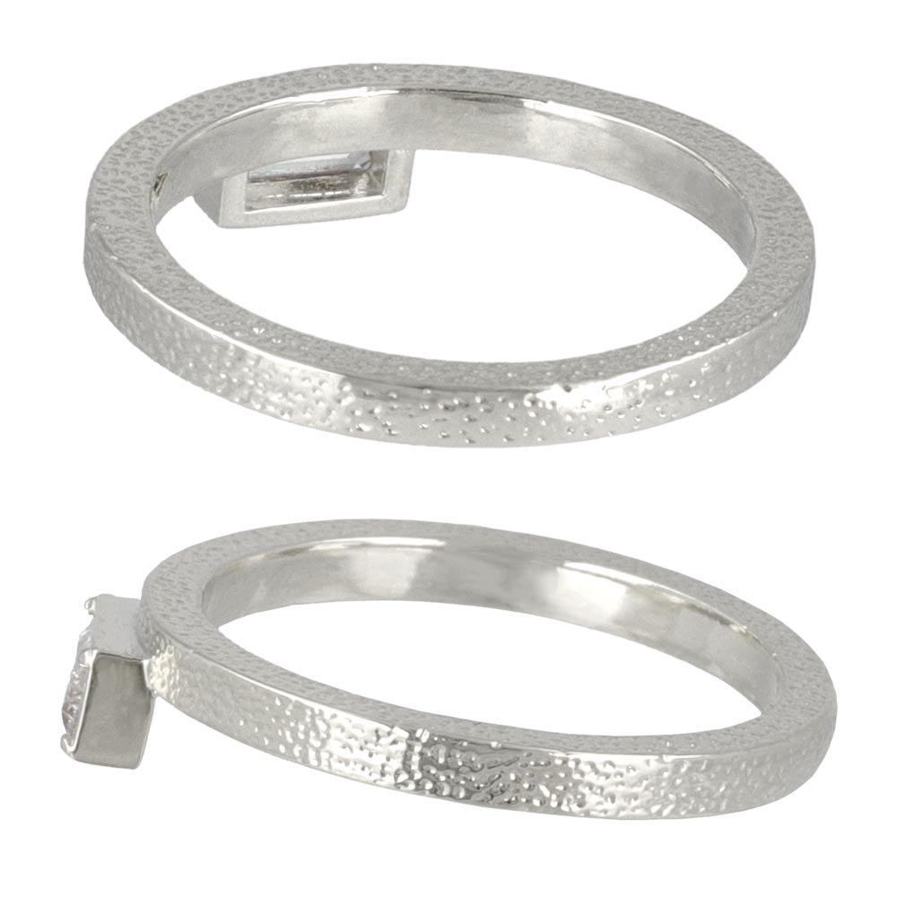 Rhodium Plated Rectangle Textured Ring
