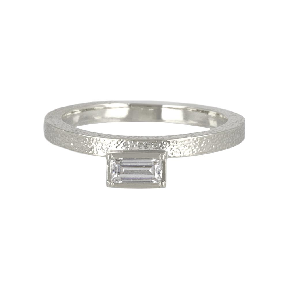 Rhodium Plated Rectangle Textured Ring