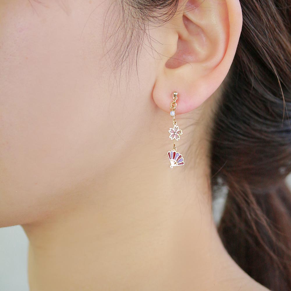 Sakura and Japanese Traditional Motif Invisible Clip On Earrings