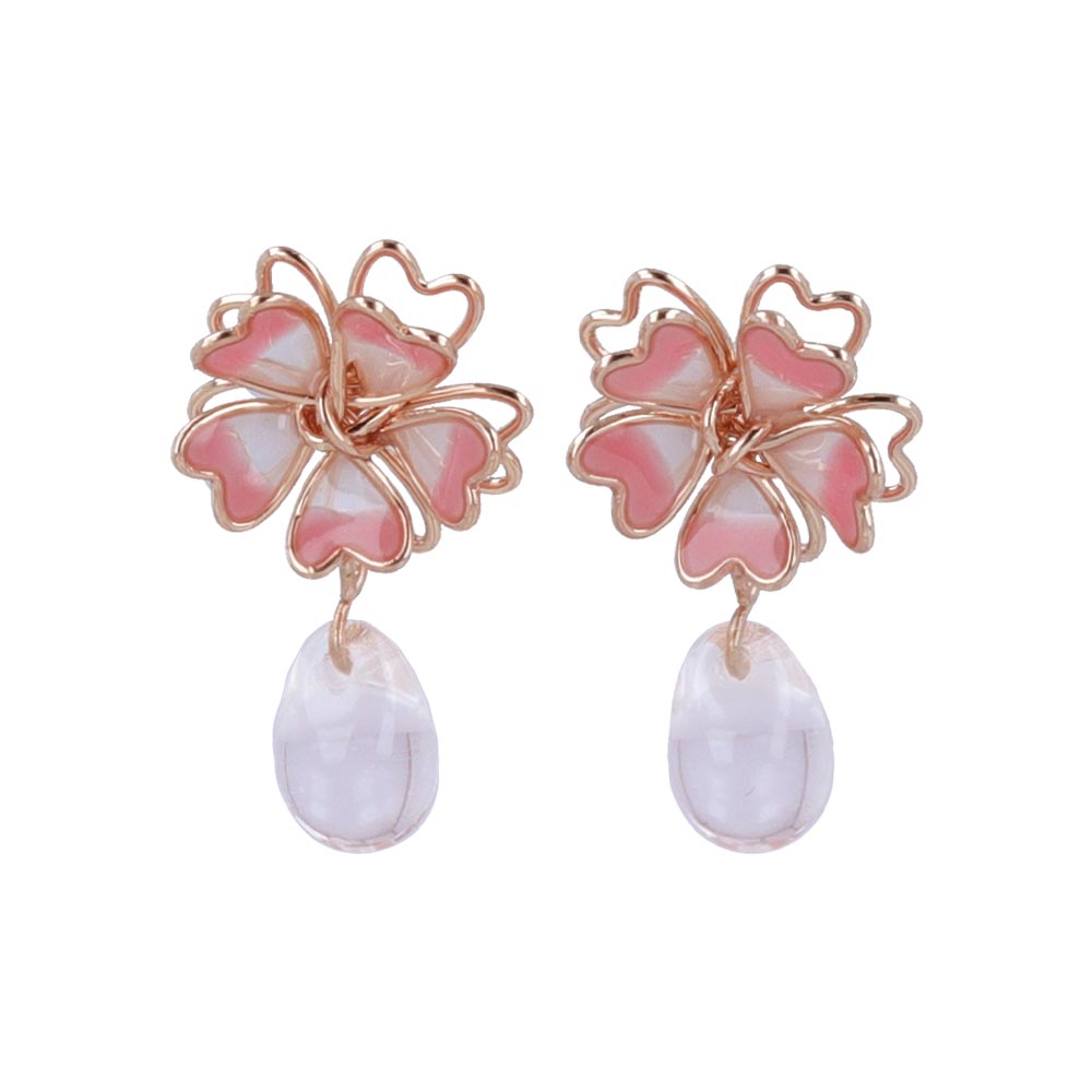 Cherry Blossom and Teardrop Stone Invisible Clip On Earrings - osewaya