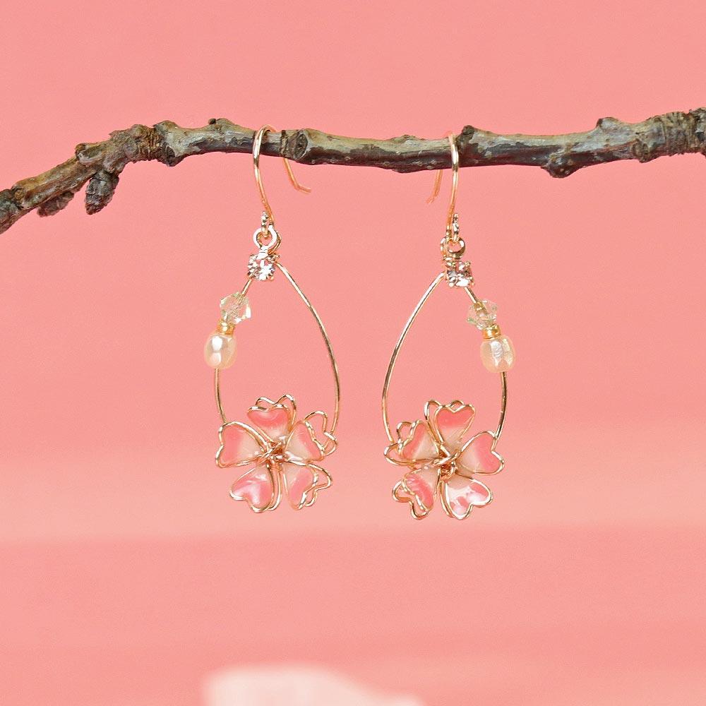 Cherry Blossom Sakura Teardrop Hoop Earrings - osewaya