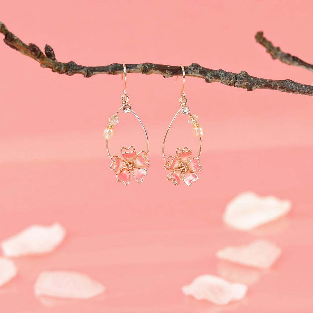 Cherry Blossom Sakura Teardrop Hoop Earrings