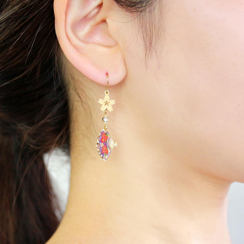 Sakura and Japanese Fan Linear Earrings