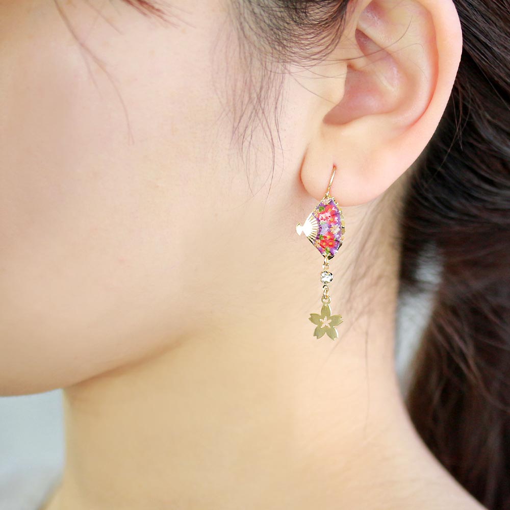 Sakura and Japanese Fan Linear Earrings