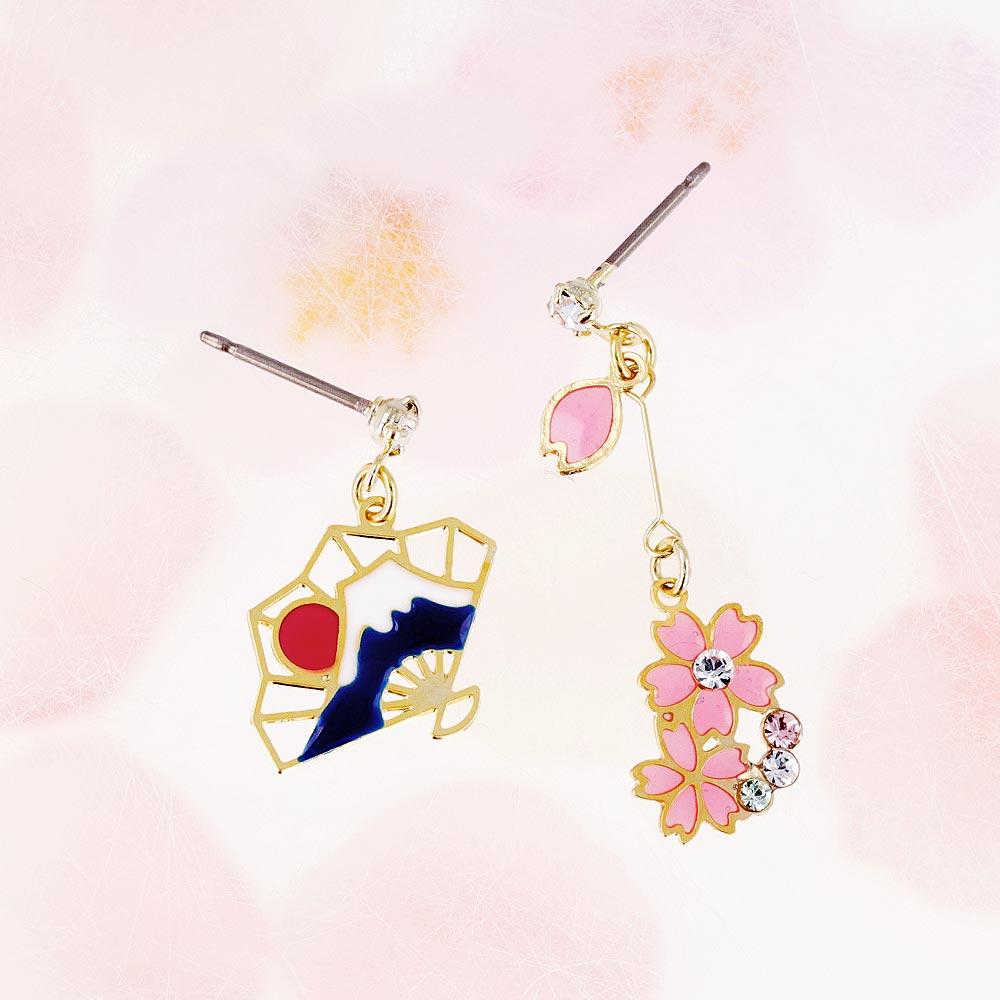 Sakura and Hand Fan Traditional Symbol Earrings - osewaya