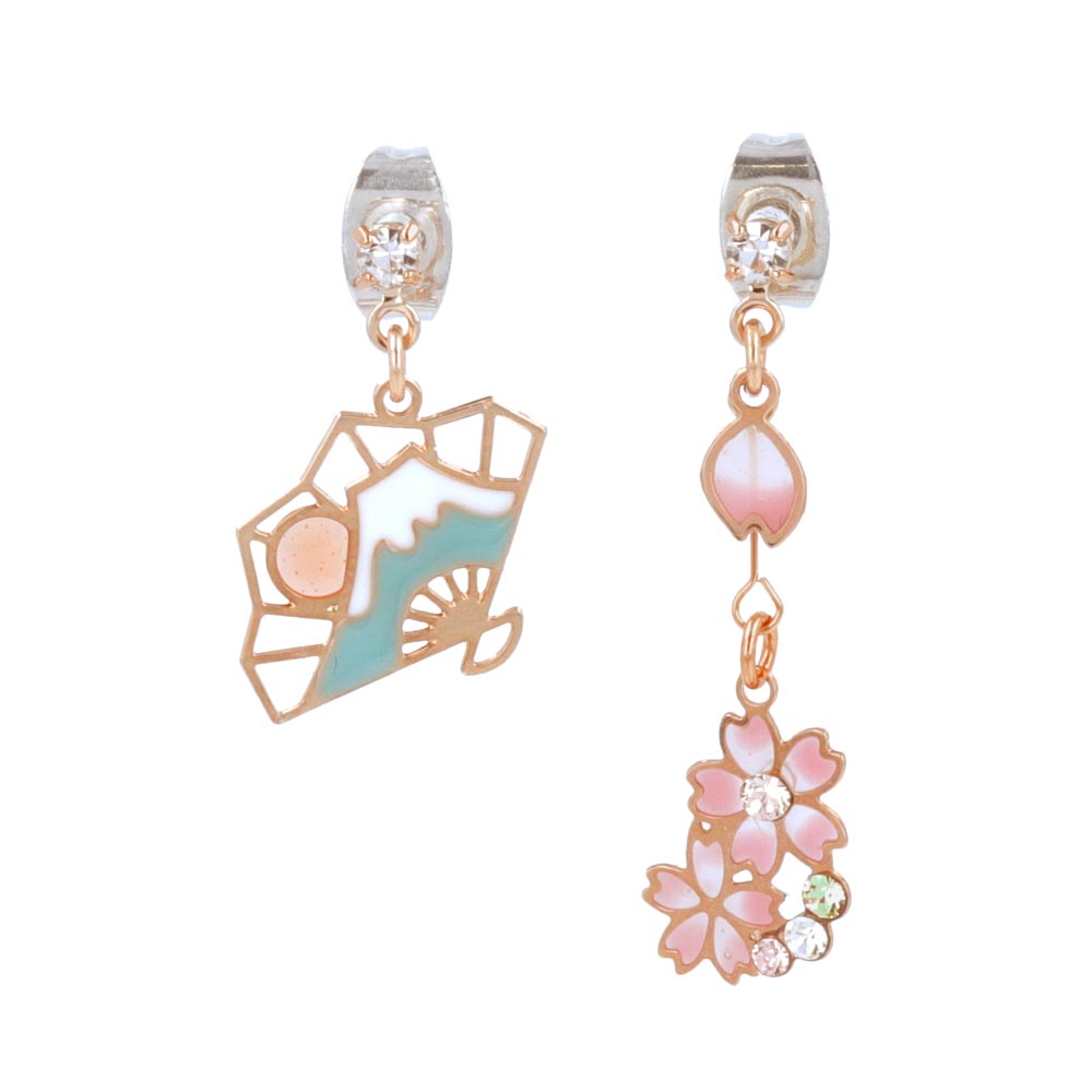 Sakura and Hand Fan Traditional Symbol Earrings