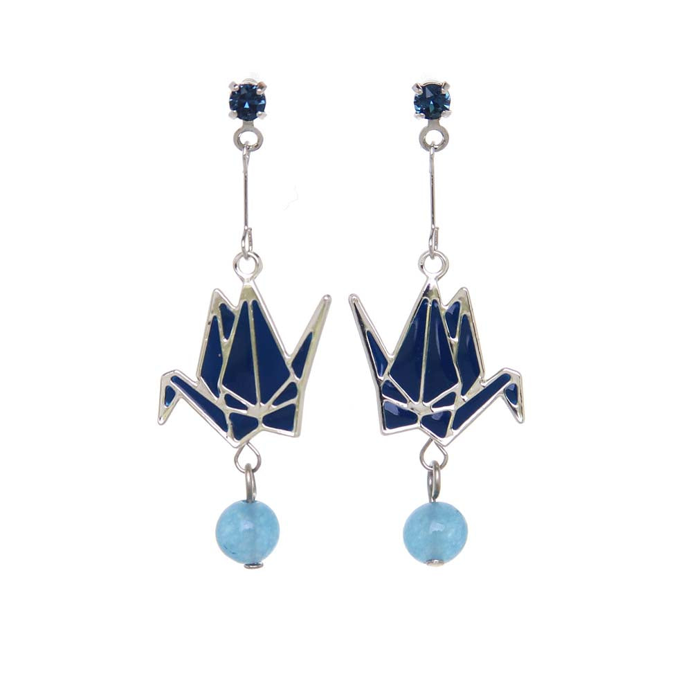 Origami Crane Drop Stone Earrings