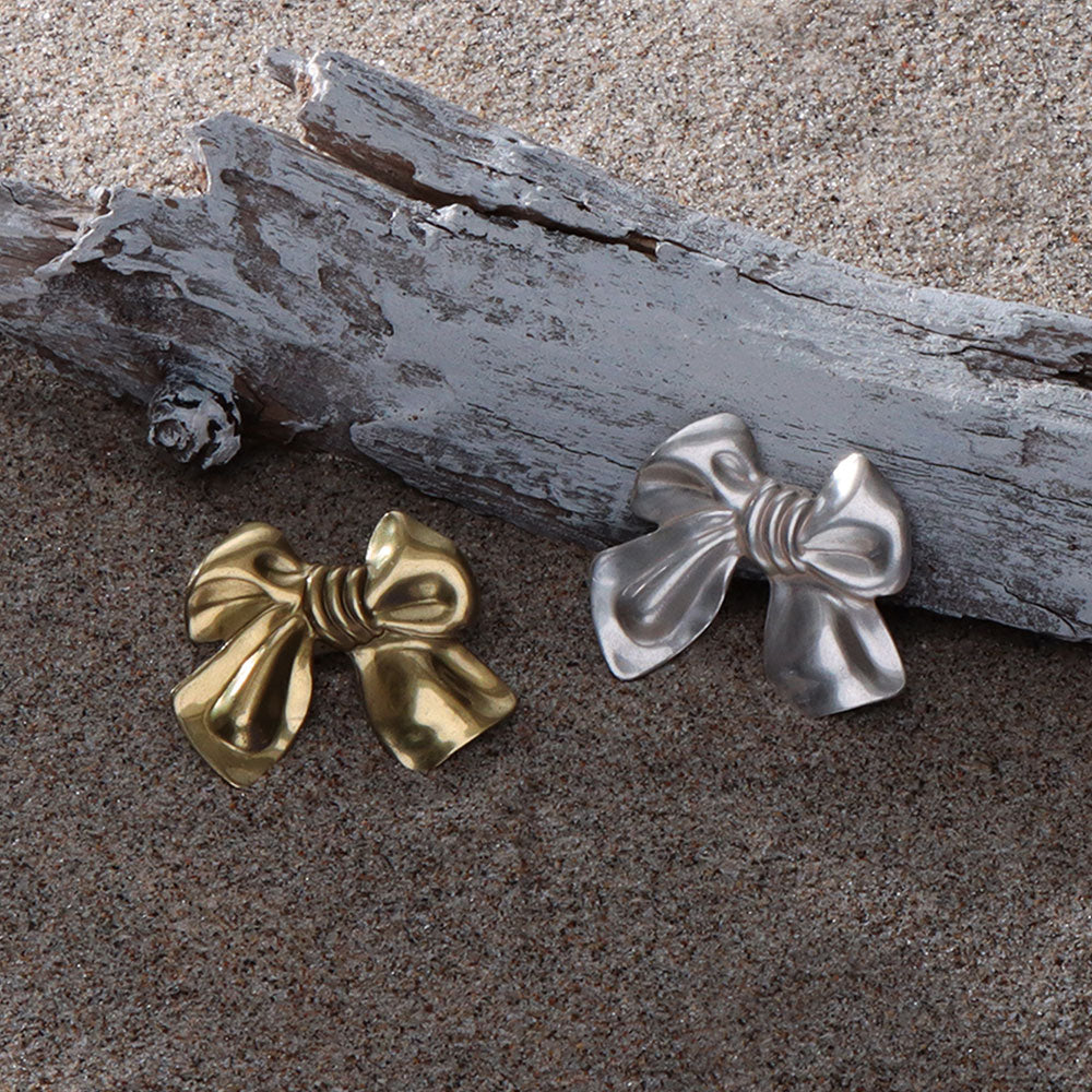 Distressed Metal Bowknot Brooch - osewaya
