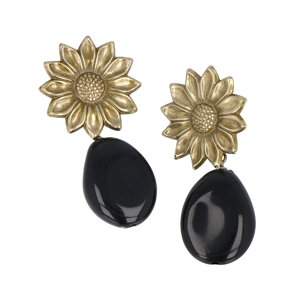 Vintage Look Flower  and Drop Stone Clip On Earrings