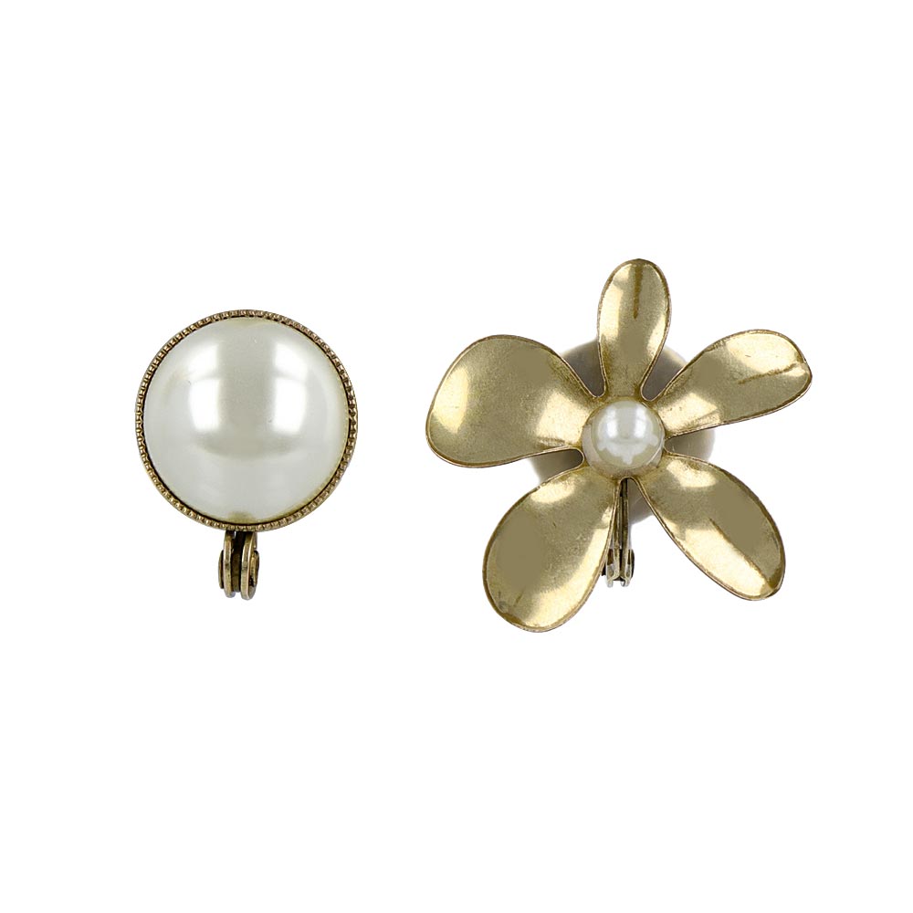 Flower and Pearl Reversible Clip On Earrings - osewaya