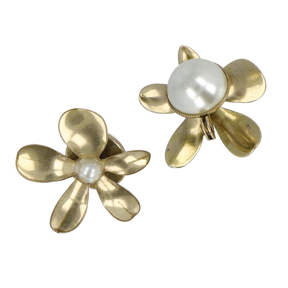 Flower and Pearl Reversible Clip On Earrings
