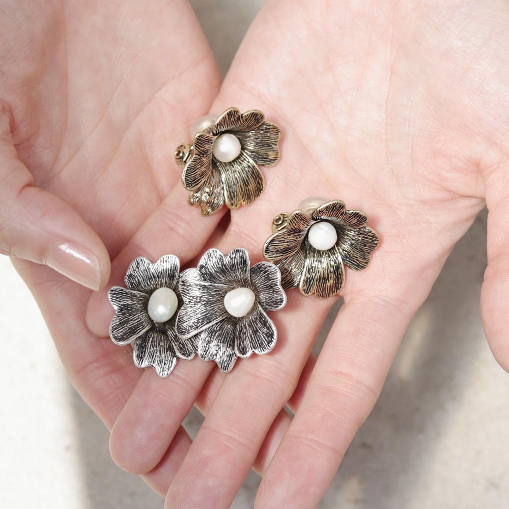 Pearl Flower Padded Clip On Earrings