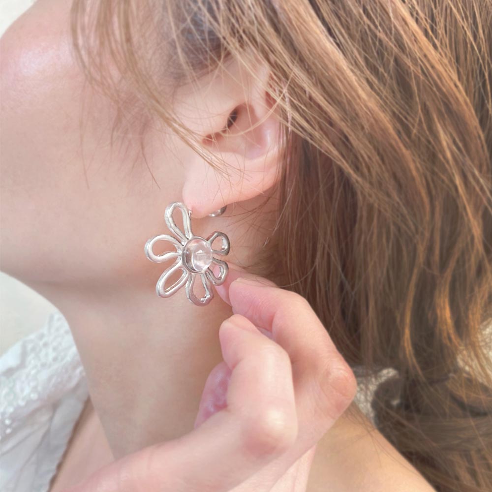 Hollow Flower Titanium Earrings