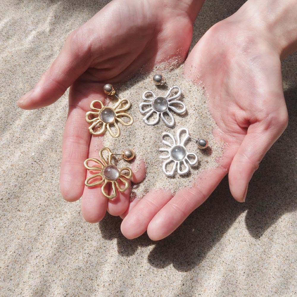 Hollow Flower Titanium Earrings