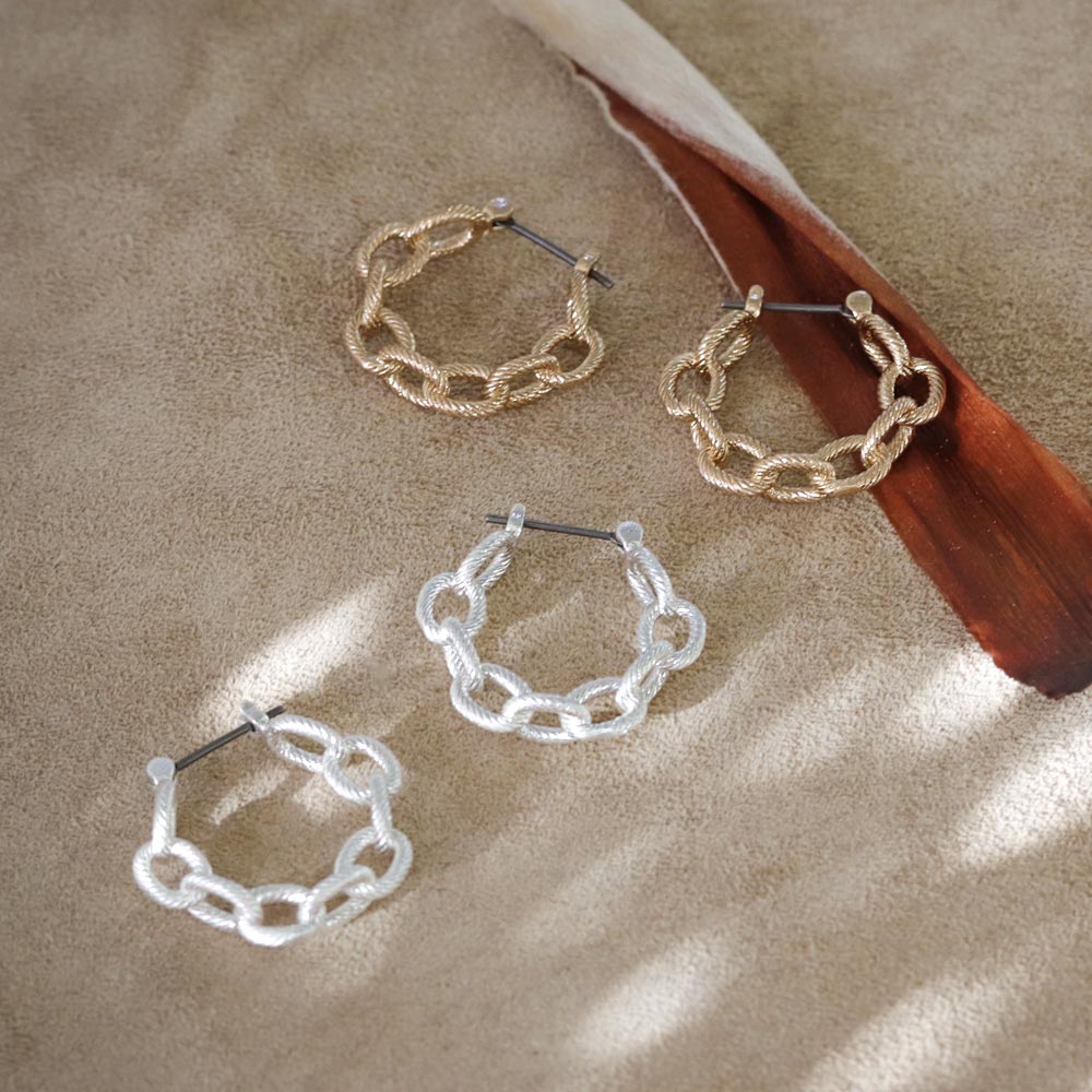 Textured Chain Hoop Earrings - osewaya