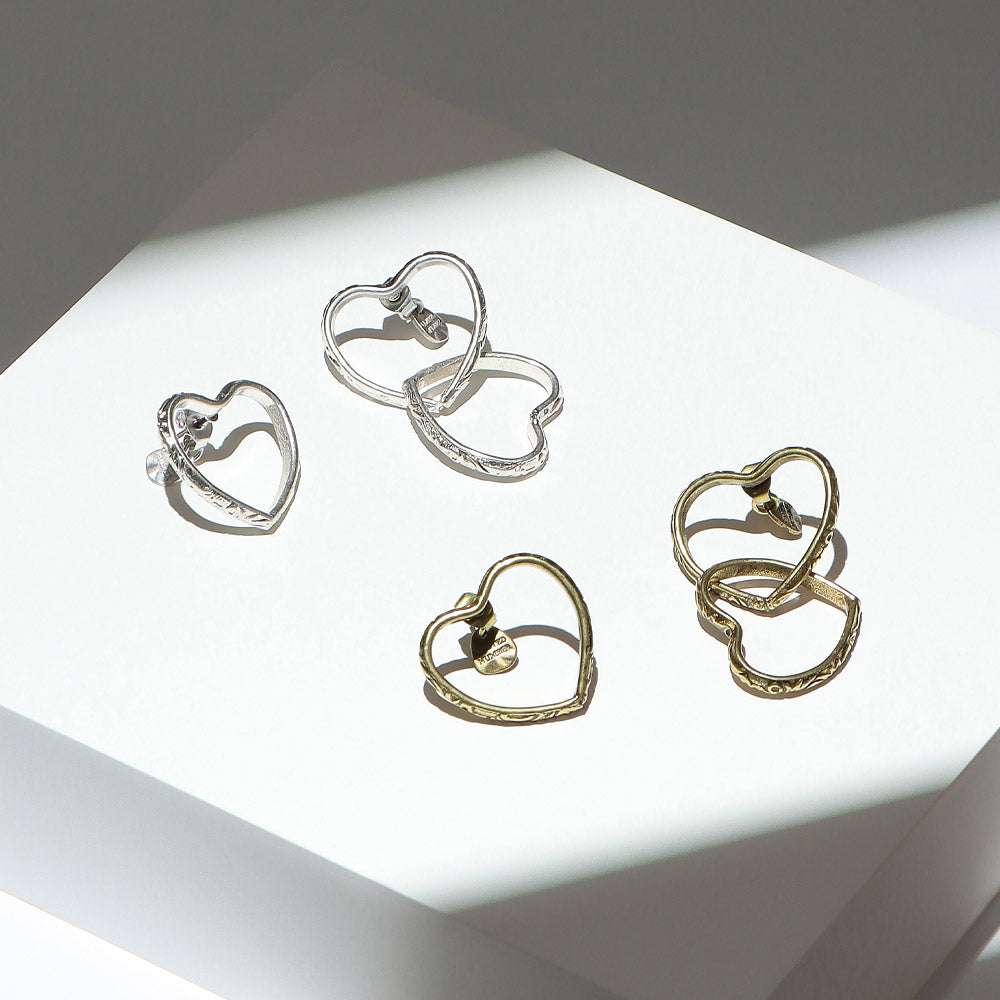 Textured Open Heart Mismatched Earrings - osewaya