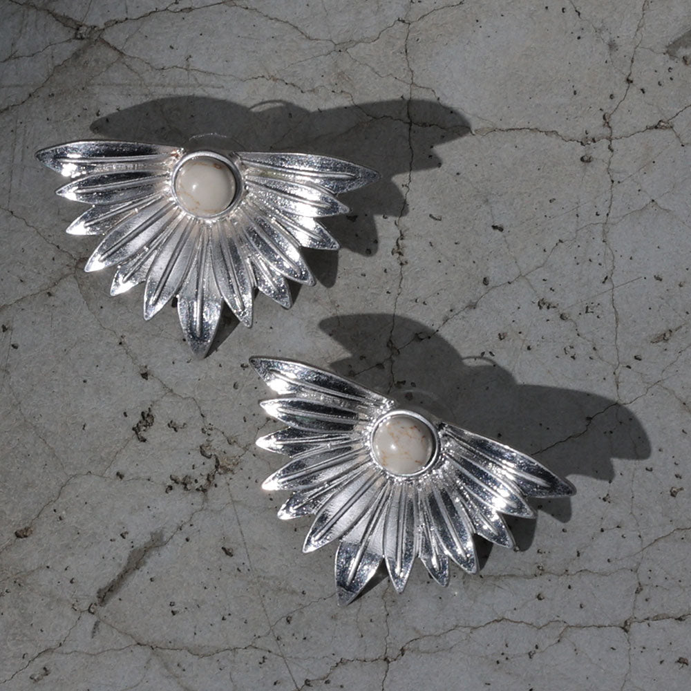 Metal Feather and Stone Earrings - osewaya