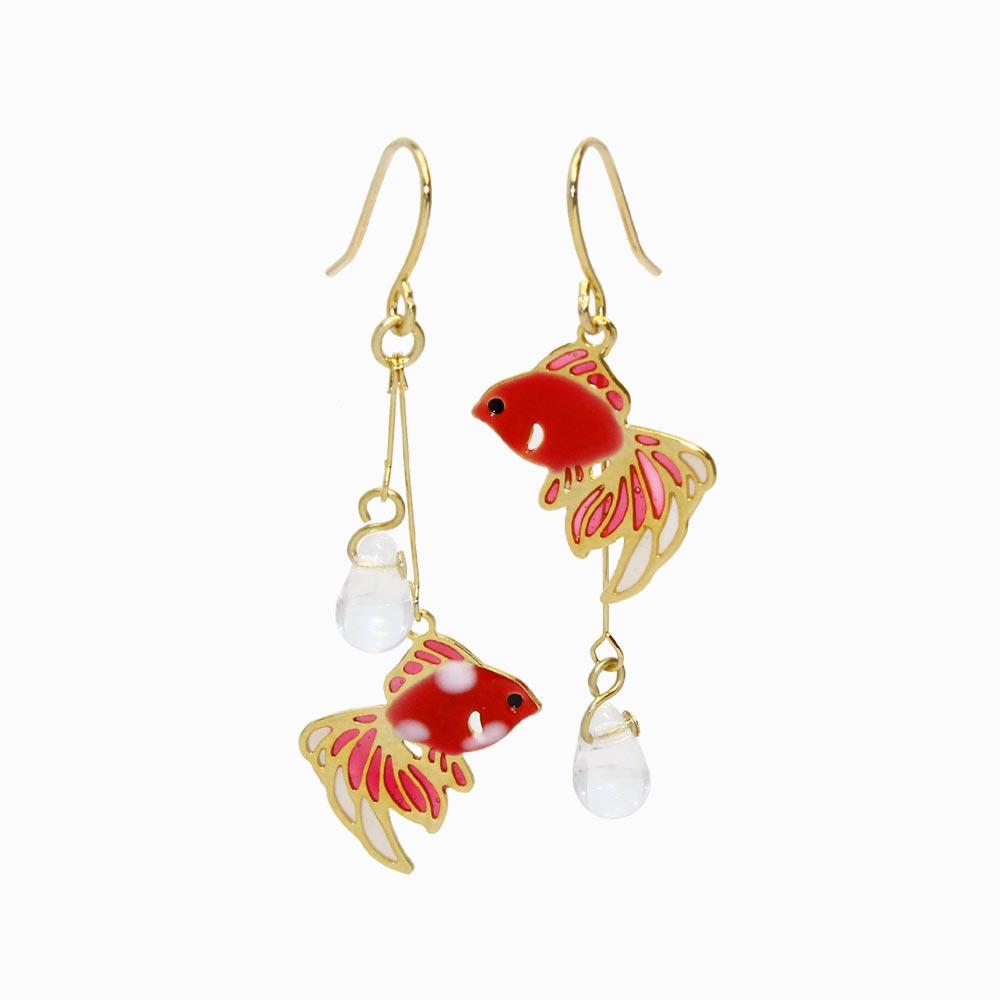 Water Drop and Goldfish Dangle Earrings - Osewaya