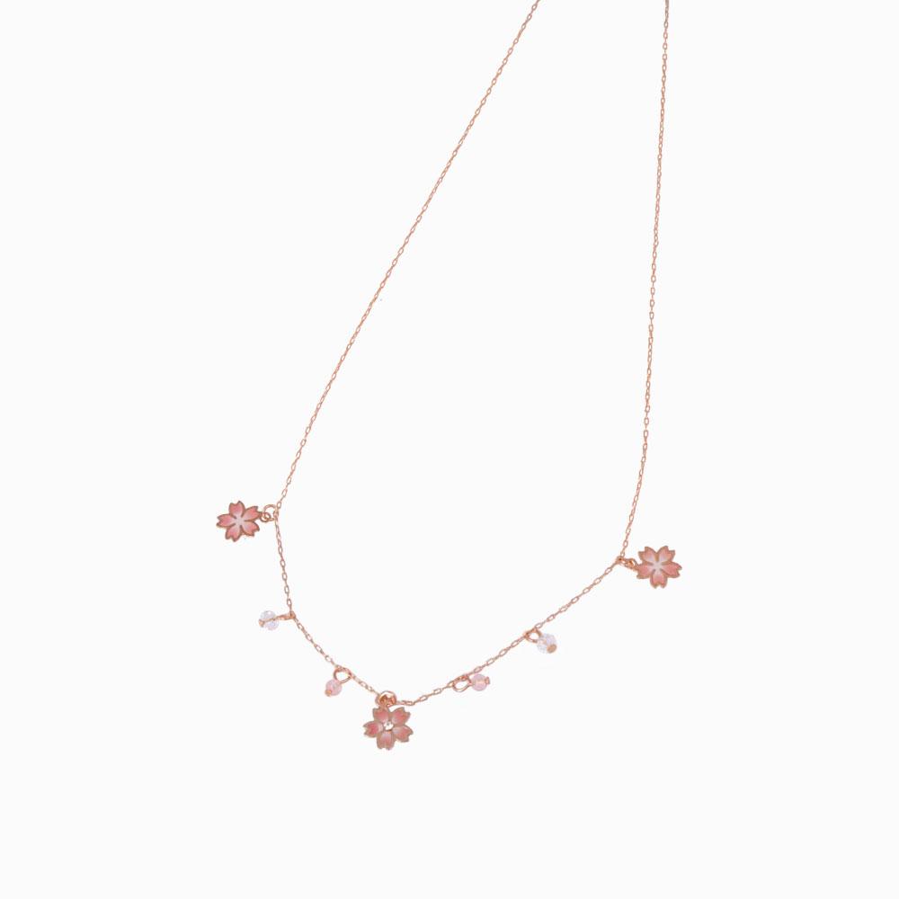 Cherry Blossom and Cherry Quartz Station Necklace - osewaya