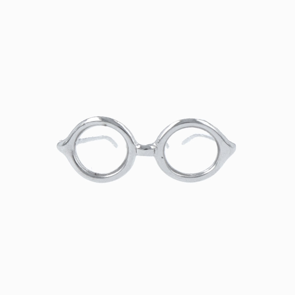 Tiny Round Eyeglasses Ring in Silver Tone